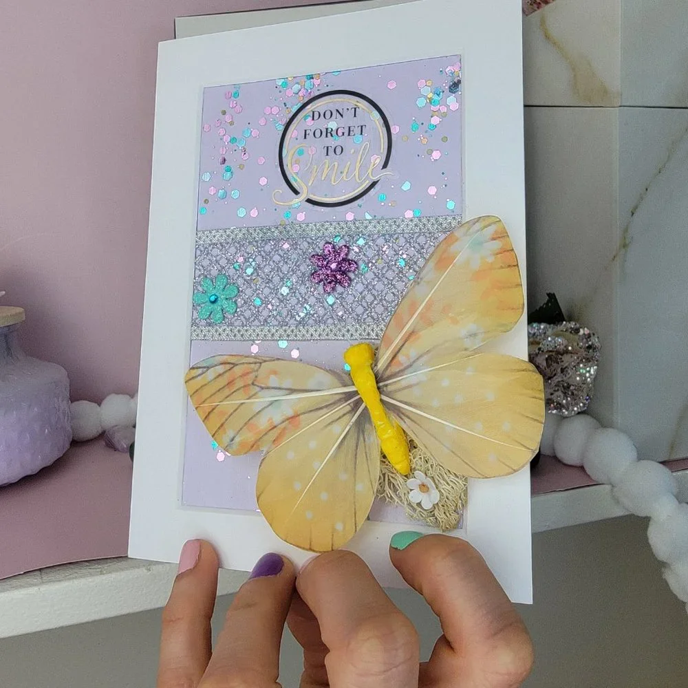 Colorful butterfly Handmade card Art wall Home Decor purple yellow gift